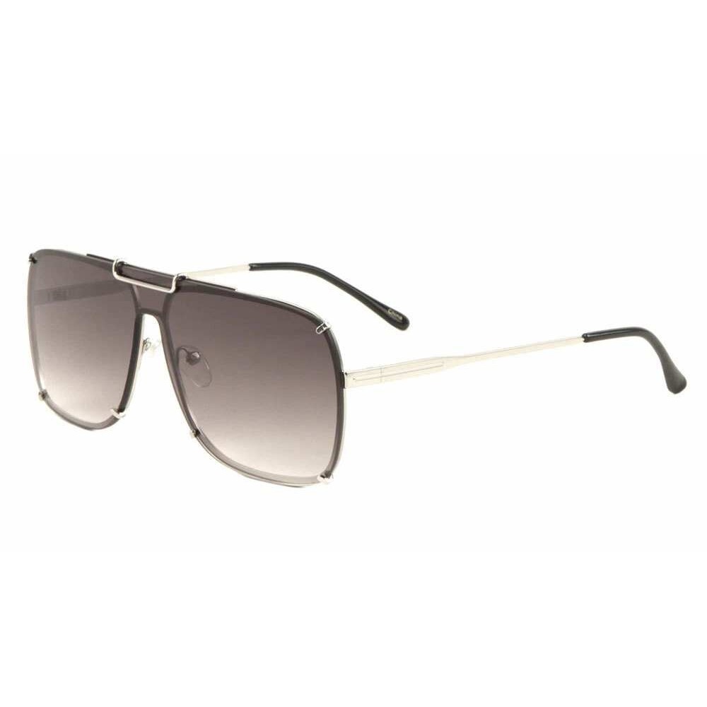 Sunglasses Shield Flat Top Gold Frame‎ Black Lens Fashion Shield Trendy Shades